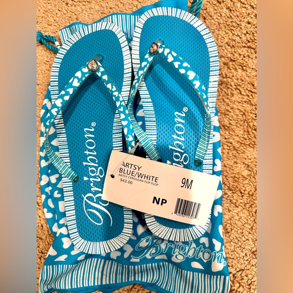 Brighton Artsy Heart Teal Blue/White Flip flops